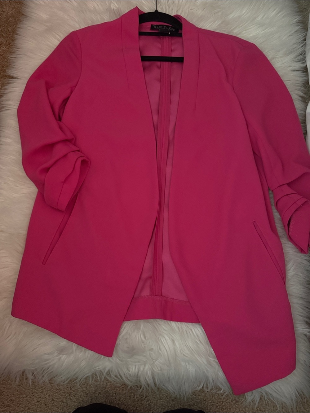 RACHEL Rachel Roy Hot Pink Open-Front Collarless Blazer